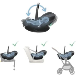 Poussette trio leona 2 + siège auto pebble 360 pro 2 + nacelle sense twillic black