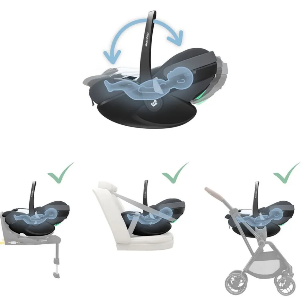 Poussette trio leona 2 + siège auto pebble 360 pro 2 + nacelle sense twillic black