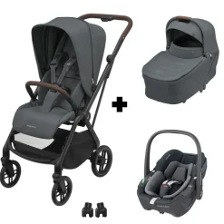 Poussette trio leona 2 + siège auto pebble 360 + nacelle sense graphique