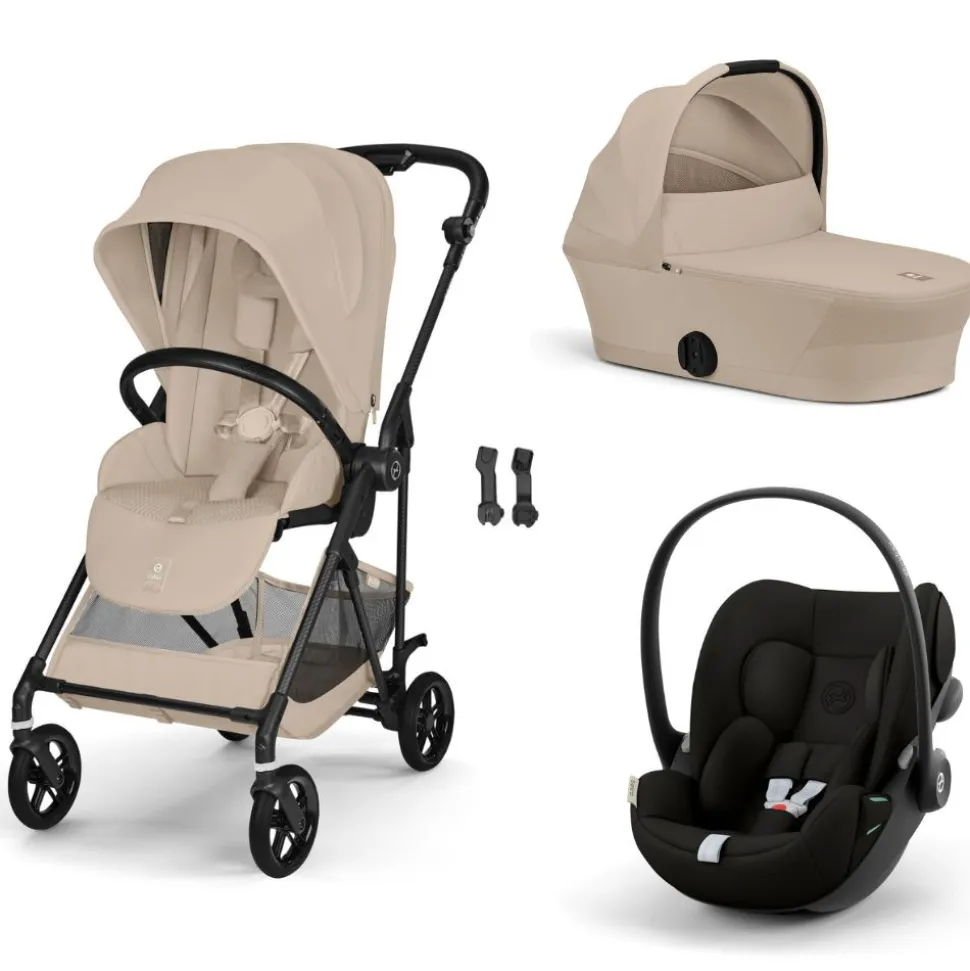 Poussette trio melio carbon 6 almond beige avec siège auto cloud g i-size et nacelle