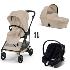Poussette trio melio carbon 6 almond beige avec siège auto aton b2 i-size et nacelle
