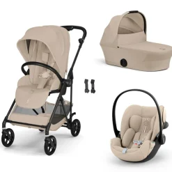 Poussette trio melio carbon 6 almond beige avec siège auto cloud g3 i-size tissu plus et nacelle