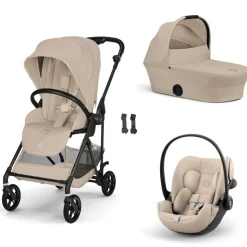 Poussette trio melio carbon 6 almond beige avec siège auto cloud g3 i-size et nacelle