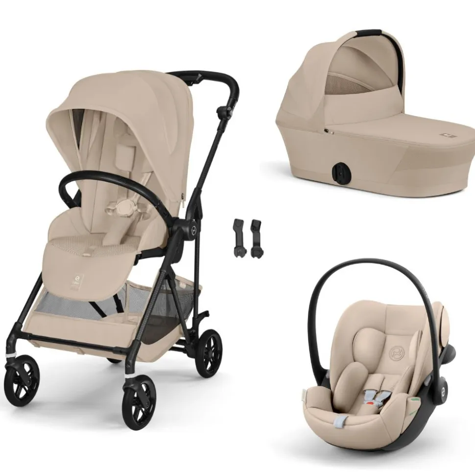 Poussette trio melio carbon 6 almond beige avec siège auto cloud g3 i-size et nacelle
