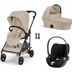Poussette trio melio carbon 6 almond beige avec siège auto cloud t i-size et nacelle