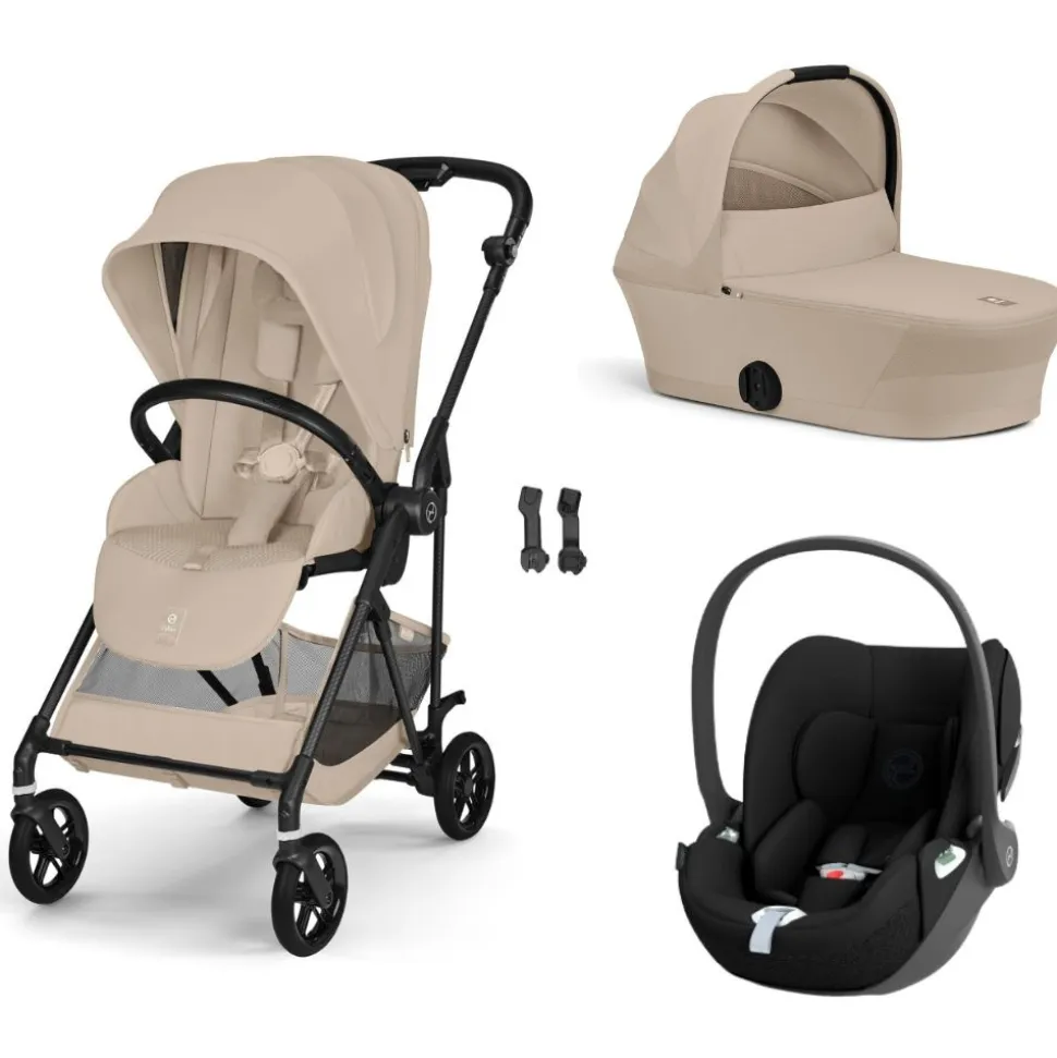 Poussette trio melio carbon 6 almond beige avec siège auto cloud t i-size et nacelle