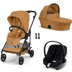 Poussette trio melio carbon 6 cinnamon yellow avec siège auto aton b2 i-size et nacelle