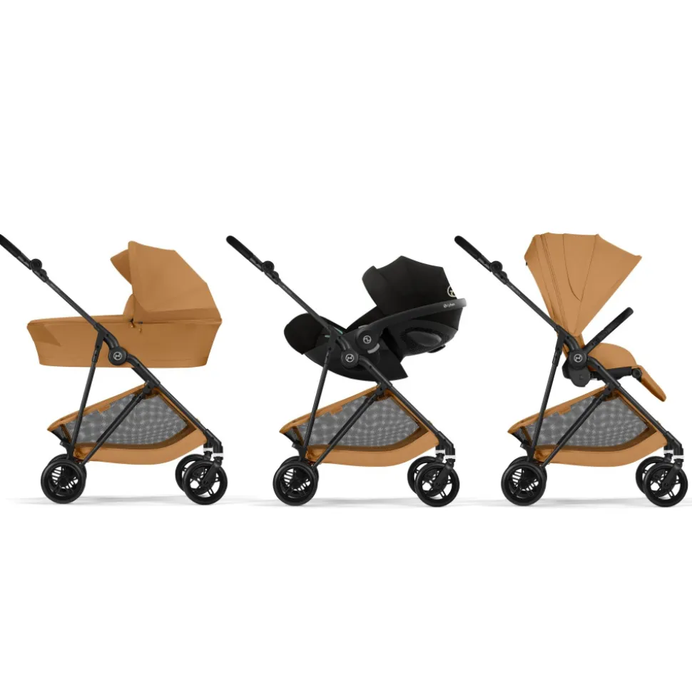 Poussette trio melio carbon 6 cinnamon yellow avec siège auto aton b2 i-size et nacelle