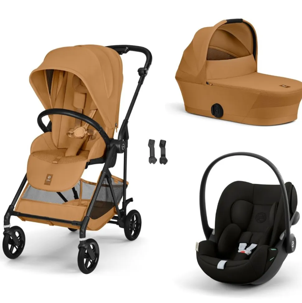 Poussette trio melio carbon 6 cinnamon yellow avec siège auto cloud g i-size et nacelle