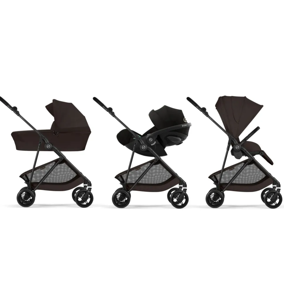 Poussette trio melio carbon 6 chocolate brown avec siège auto cloud g i-size et nacelle