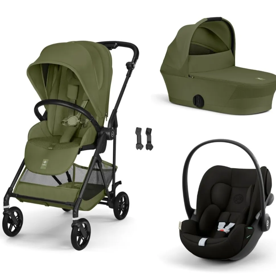 Poussette trio melio carbon 6 moss green avec siège auto cloud g i-size et nacelle