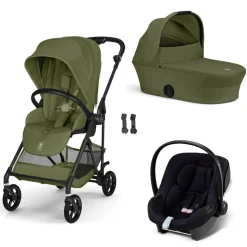 Poussette trio melio carbon 6 moss green avec siège auto aton b2 i-size et nacelle