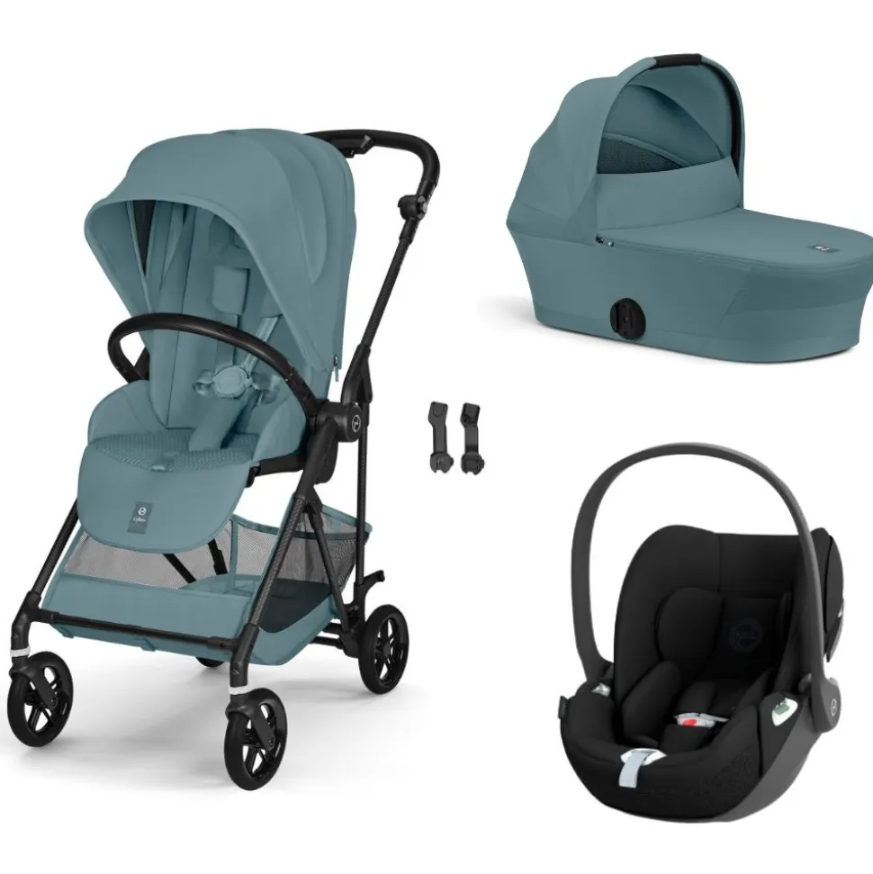 Poussette trio melio carbon 6 stormy blue avec siège auto cloud t i-size et nacelle
