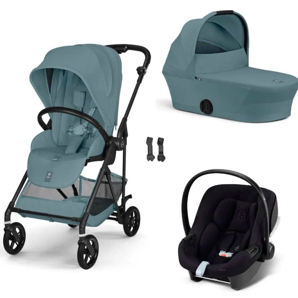 Poussette trio melio carbon 6 stormy blue avec siège auto aton b2 i-size et nacelle