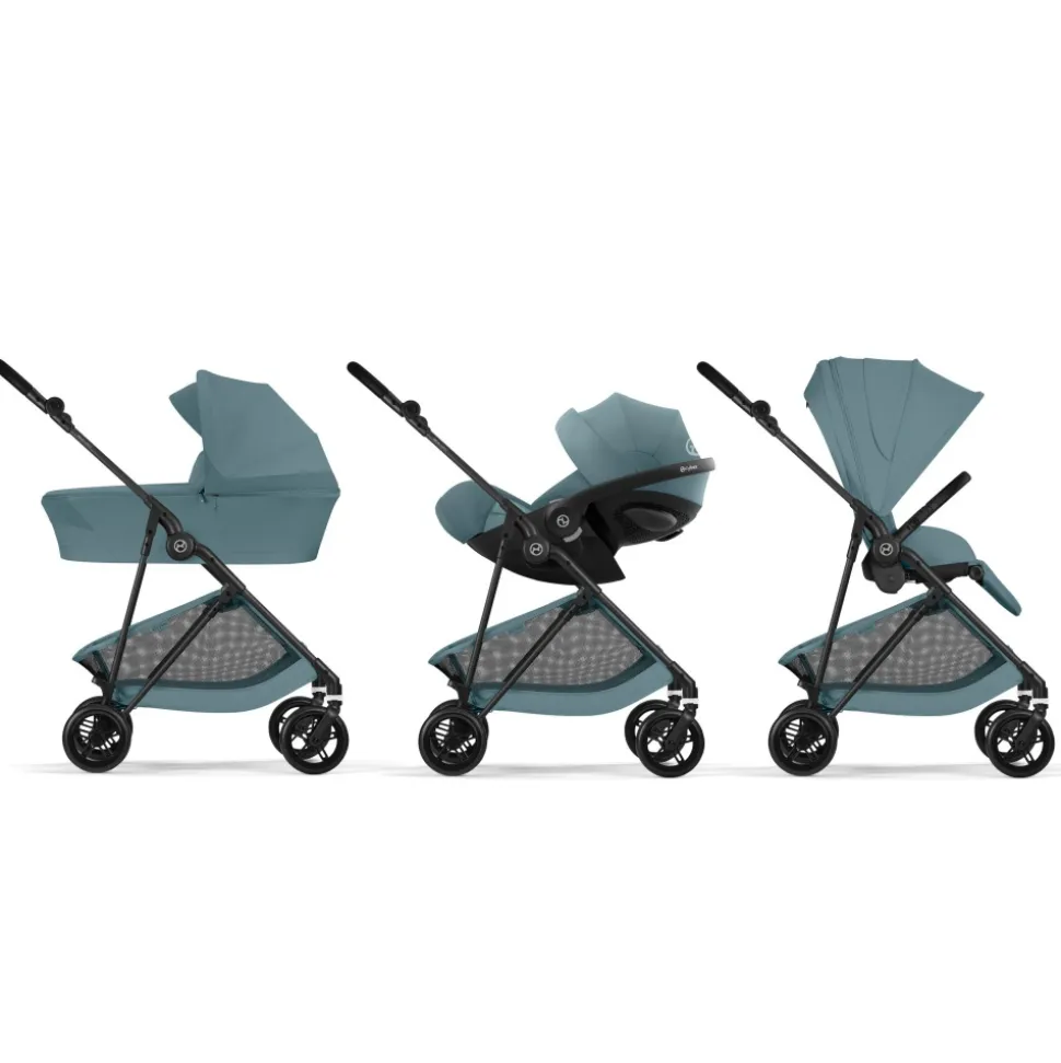 Poussette trio melio carbon 6 stormy blue avec siège auto aton b2 i-size et nacelle