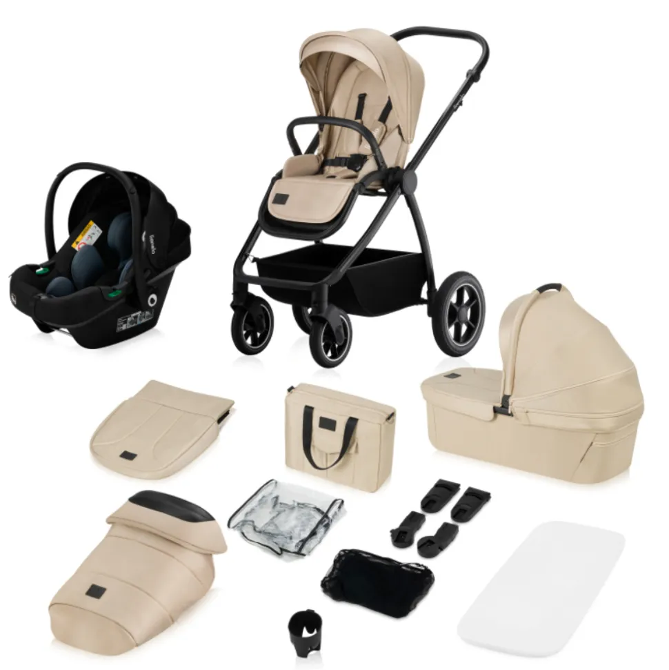 Poussette trio meril + nacelle + coque beige sand