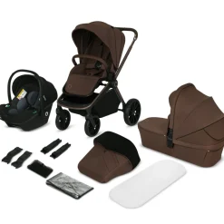 Poussette trio mika plus + nacelle + siège auto astrid mocha mousse