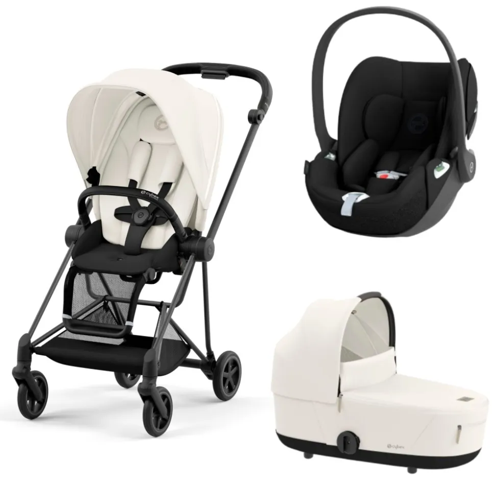 Poussette trio mios 3 off white châssis matt black + cloud t i-size + nacelle luxe