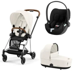 Poussette trio mios 3 off white châssis chrome brown + cloud t i-size + nacelle luxe