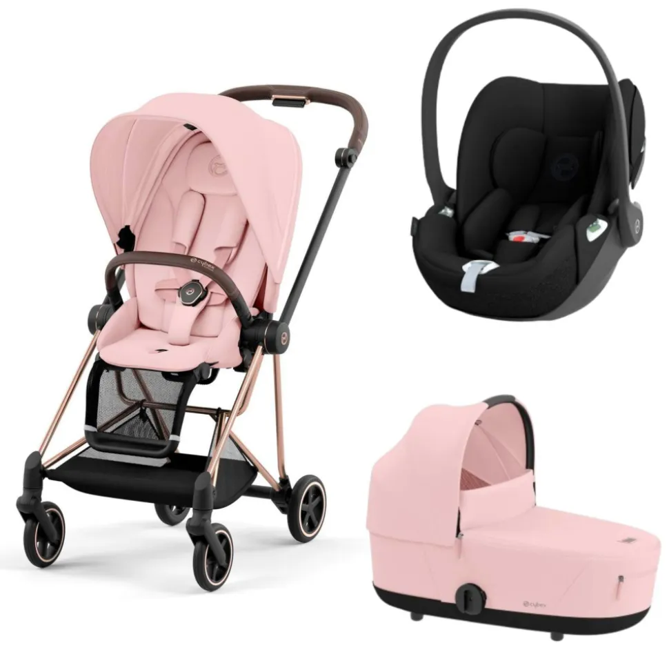 Poussette trio mios 3 peach pink châssis rose gold + cloud t i-size + nacelle luxe
