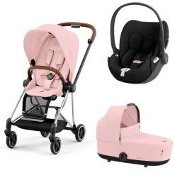 Poussette trio mios 3 peach pink châssis chrome brown + cloud t i-size + nacelle luxe