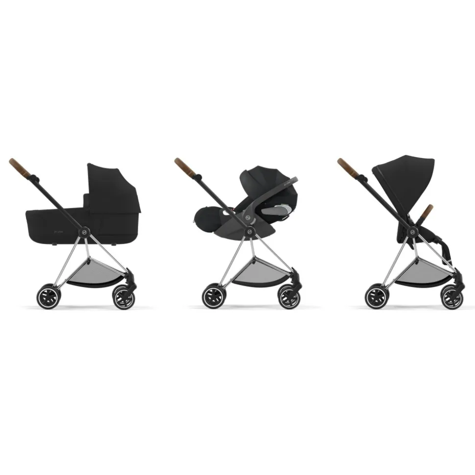 Poussette trio mios 3 peach pink châssis chrome brown + cloud t i-size + nacelle luxe