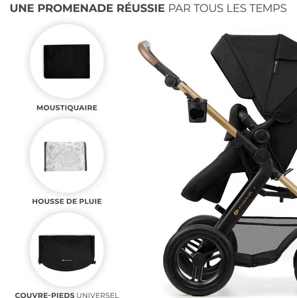 Poussette trio moov 2 air wheels avec base pure black