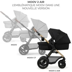Poussette trio moov 2 air wheels avec base pure black