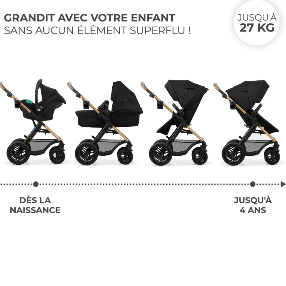 Poussette trio moov 2 air wheels avec base pure black