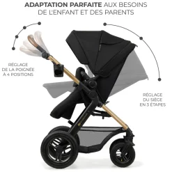 Poussette trio moov 2 air wheels avec base pure black