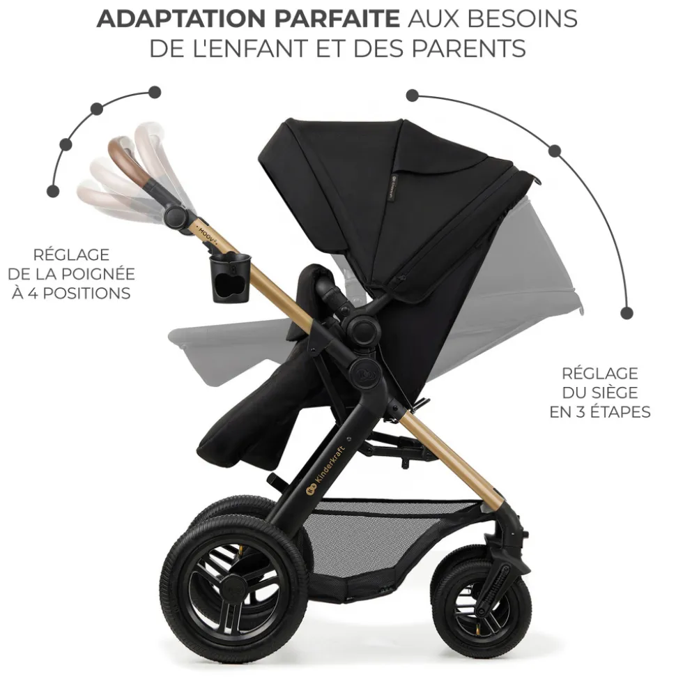 Poussette trio moov 2 air wheels avec base pure black