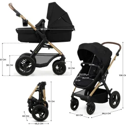 Poussette trio moov 2 air wheels avec base pure black