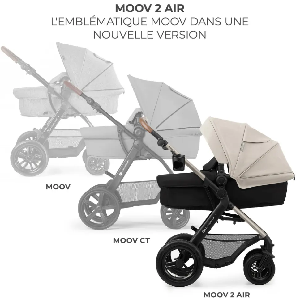 Poussette trio moov 2 air wheels avec base moonlight grey