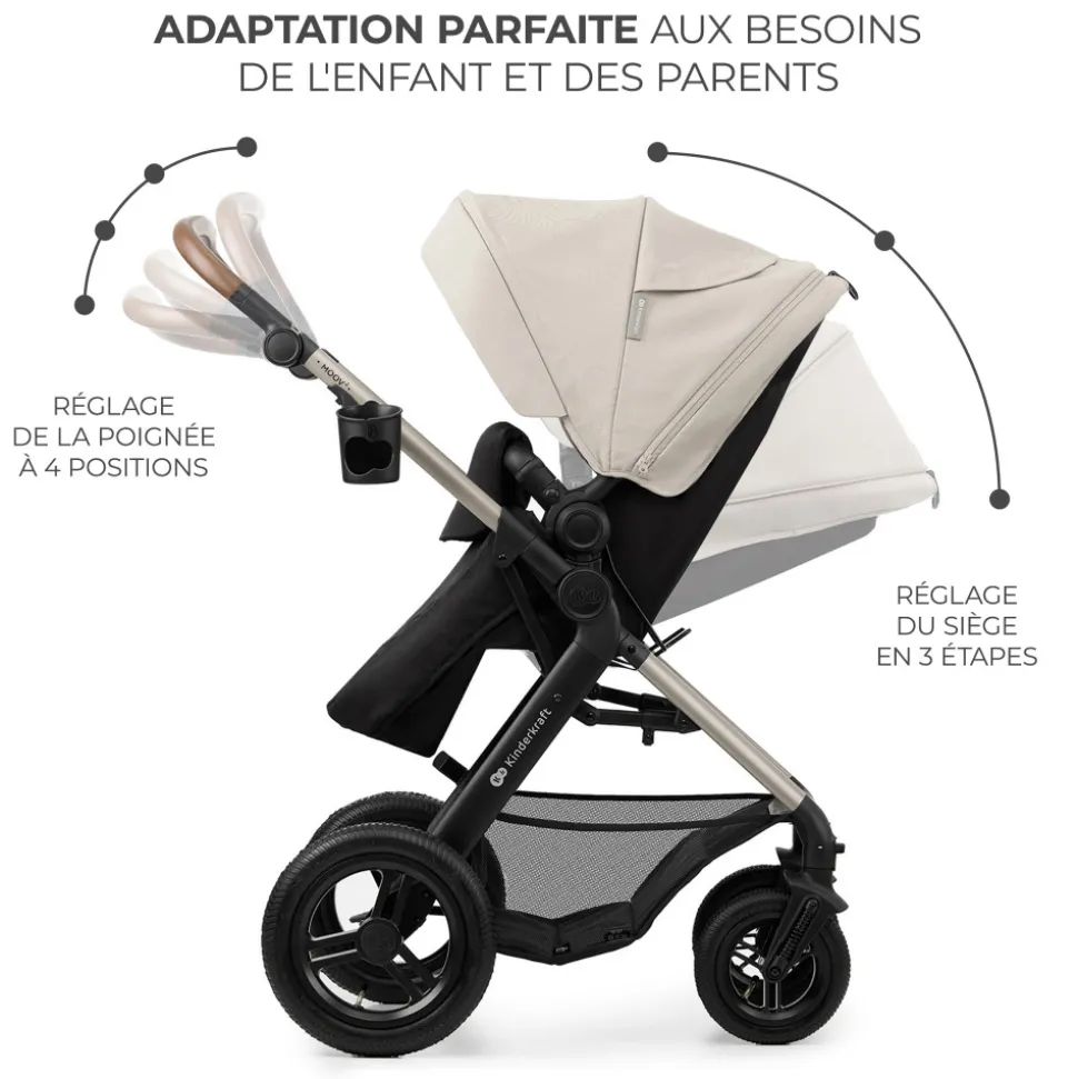 Poussette trio moov 2 air wheels avec base moonlight grey