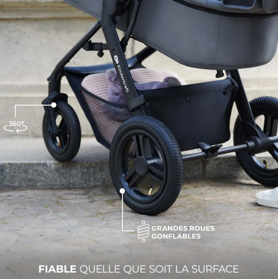 Poussette trio moov 2 air wheels avec base moonlight grey