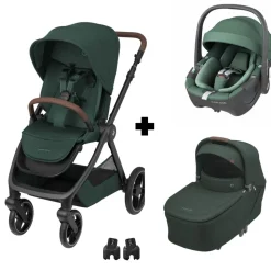 Poussette trio oxford + siège auto pebble 360 + nacelle sense twillic green