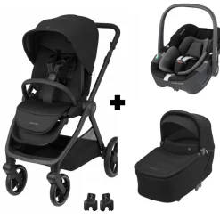 Poussette trio oxford + siège auto pebble 360 + nacelle sense twillic black