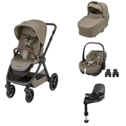 Poussette trio oxford + siège auto pebble 360 pro 2 + nacelle sense twillic truffle + base familyfix 360 pro