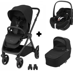 Poussette trio oxford + siège auto pebble 360 pro 2 + nacelle sense twillic black