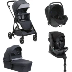 Poussette trio seety boston grey + siège auto kory i-size essential + nacelle seety + bi-seat air i-size + base 360°