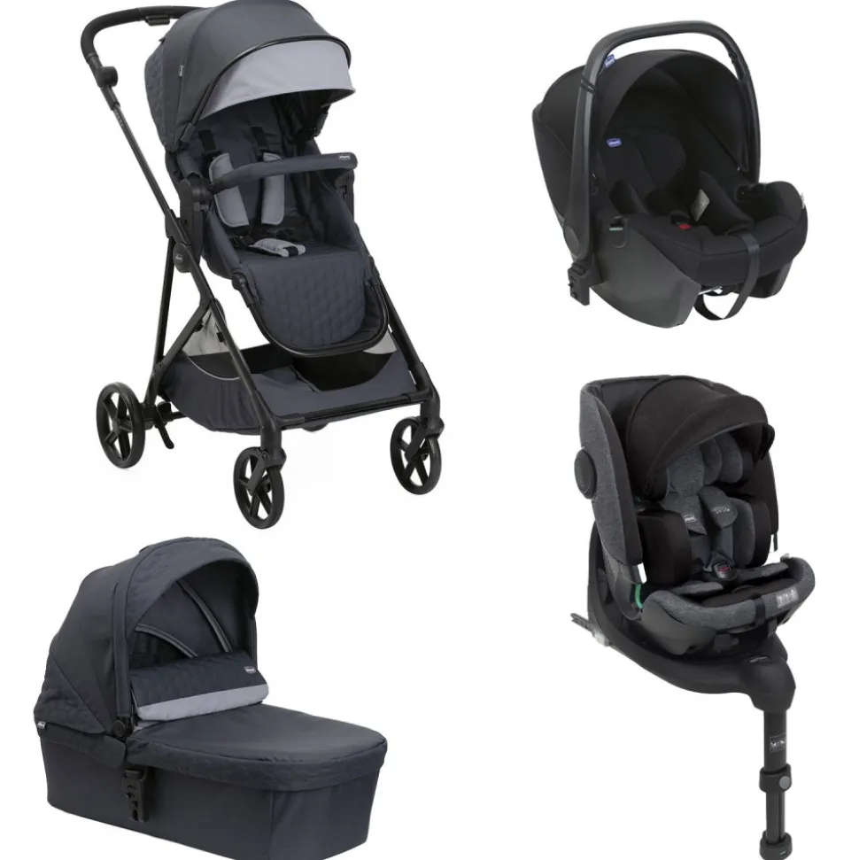 Poussette trio seety boston grey + siège auto kory i-size essential + nacelle seety + bi-seat air i-size + base 360°