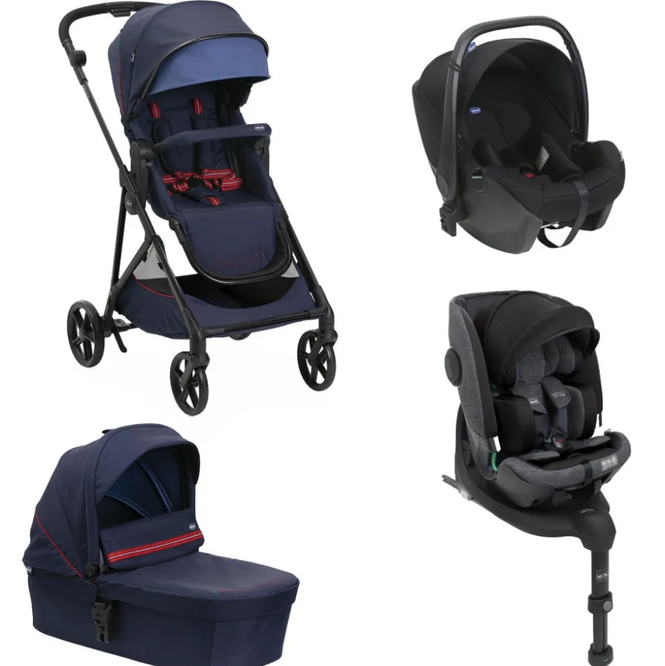 Poussette trio seety oxford blue + siège auto kory i-size essential + nacelle seety + bi-seat air i-size + base 360°