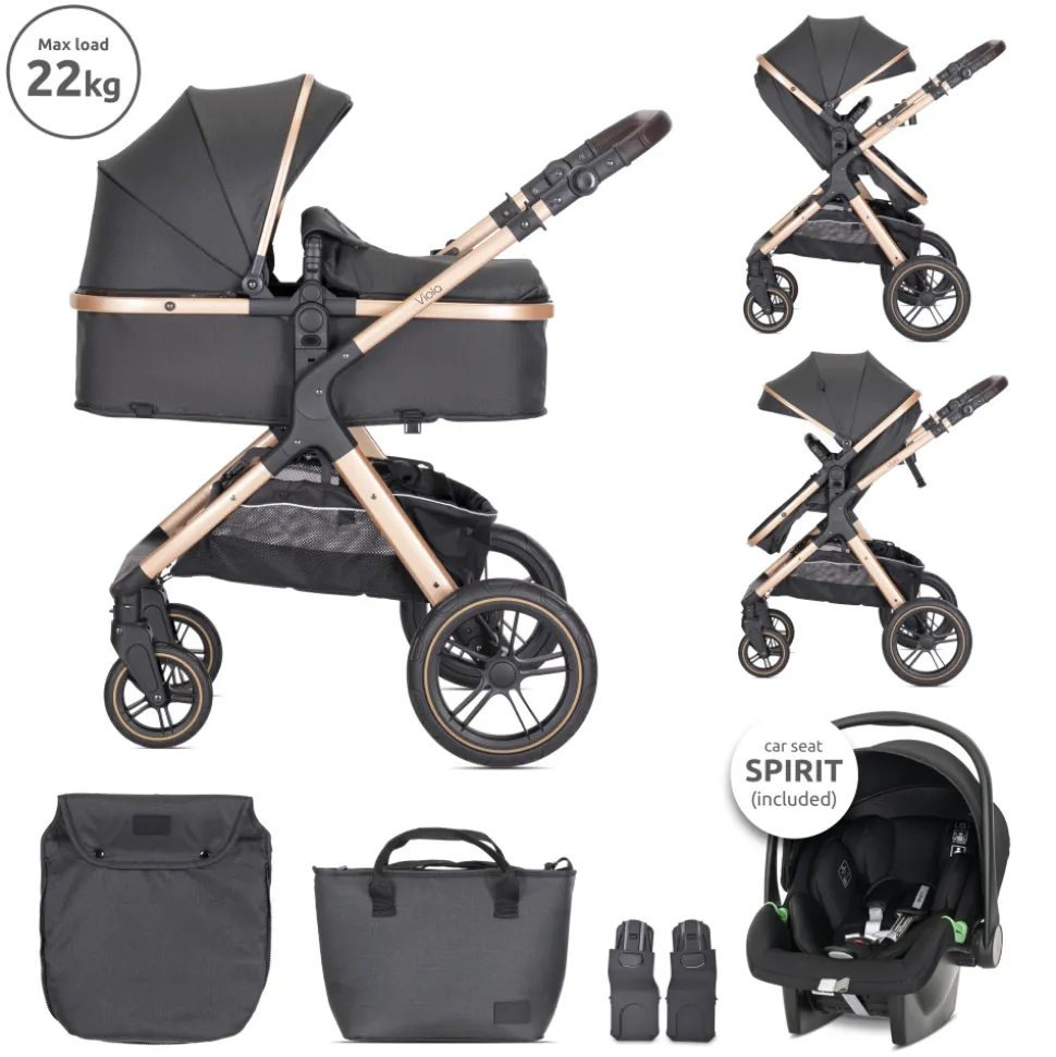 Poussette trio viola noir avec siège auto spirit