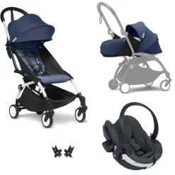 Poussette trio yoyo 3 - châssis blanc pack 0+ & 6+ bleu air france + siège auto izi go modular x2 by besafe