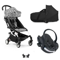 Poussette trio yoyo 3 - châssis blanc pack 6+ siège auto izi go modular x2 by besafe + nacelle zebra / noir