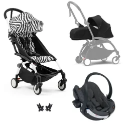 Poussette trio yoyo 3 - châssis blanc pack 0+ & 6+ zebra / noir + siège auto izi go modular x2 by besafe