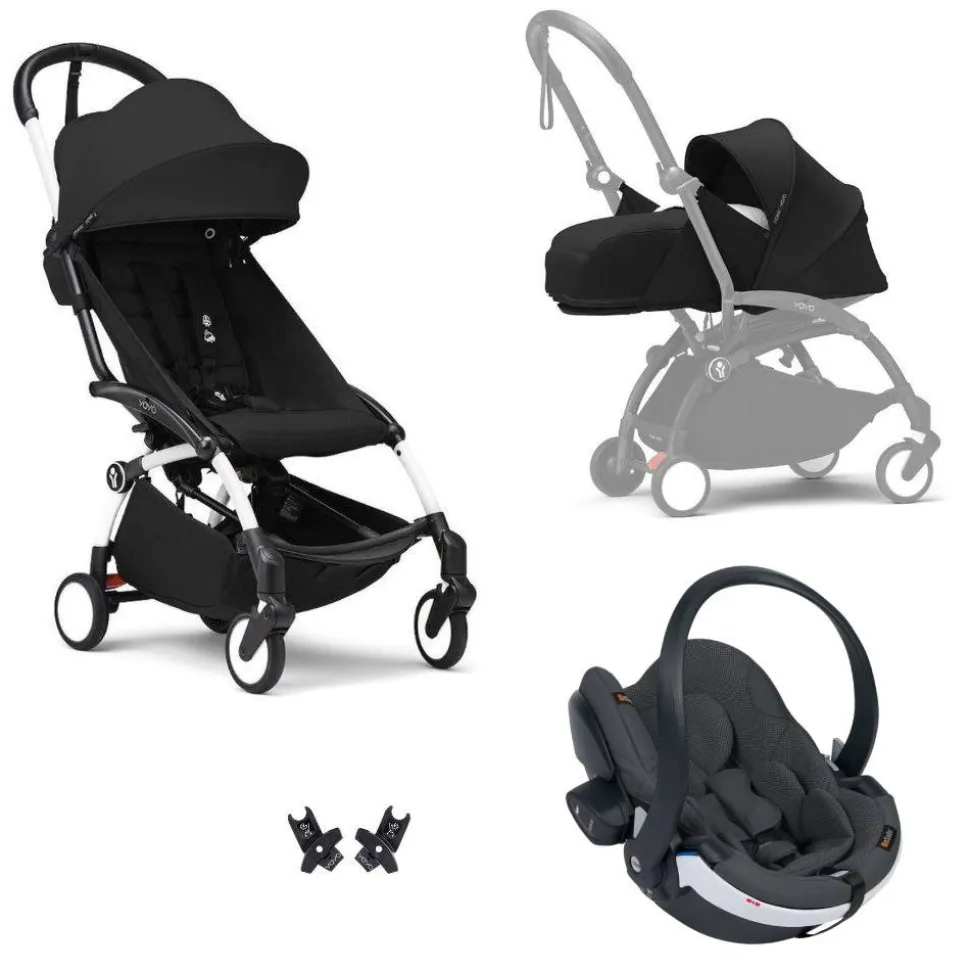 Poussette trio yoyo 3 - châssis blanc pack 0+ & 6+ noir + siège auto izi go modular x2 by besafe