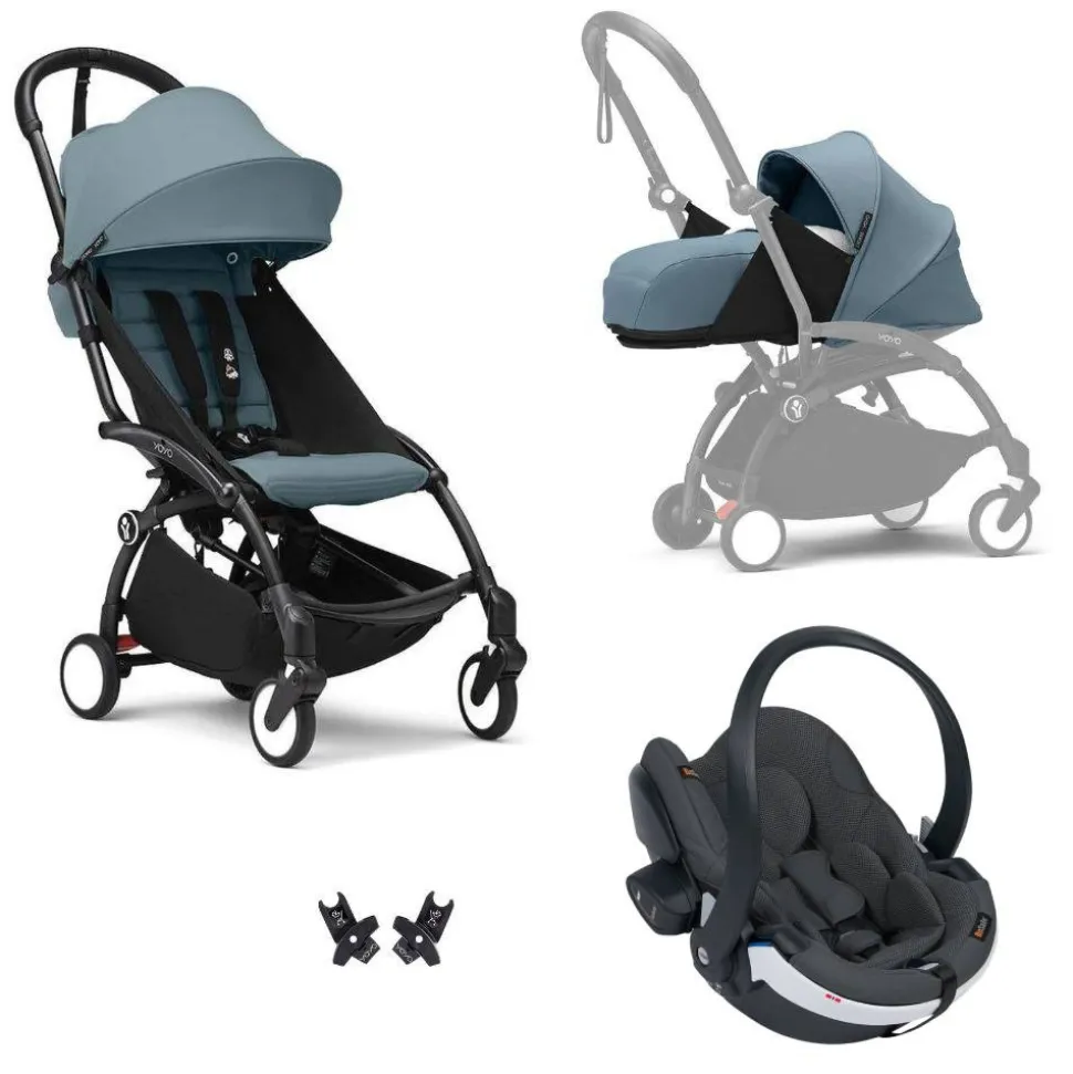 Poussette trio yoyo 3 - châssis noir pack 0+ & 6+ aqua + siège auto izi go modular x2 by besafe