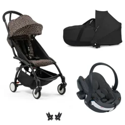 Poussette trio yoyo 3 - châssis noir pack 6+ siège auto izi go modular x2 by besafe + nacelle léopard / noir