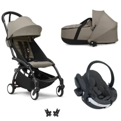 Poussette trio yoyo 3 - châssis noir pack 6+ siège auto izi go modular x2 by besafe + nacelle taupe